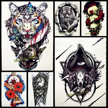 

Flash Forest Tiger Broadsword Tattoo Waterproof Butterfly Henna Tatoo For Men Women Body Arm Art Fake Temporary Tattoo Stickers