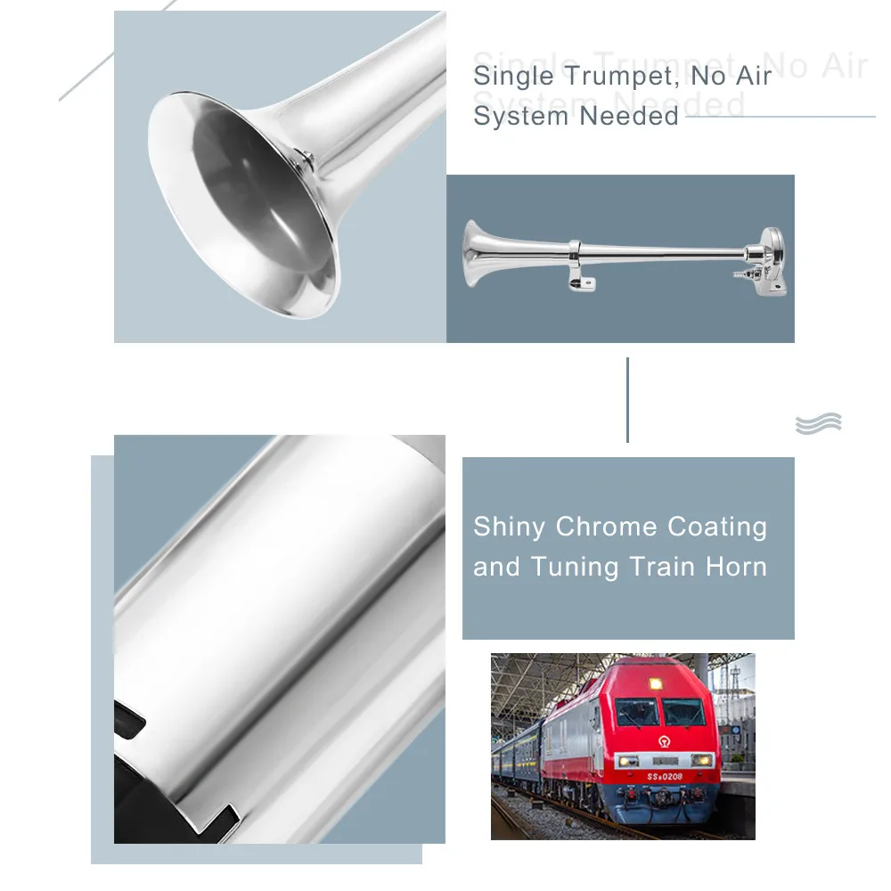 VicTsing 17 inch Single Trumpet Air Horn 12V Compressor Super Loud 150DB Air Hose Car Horn Speaker Auto Replacement Parts (13)