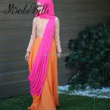 Long Sleeve Muslim Hijab Orange Evening Dress A Line Kaftans Robe Orientale Dubai Abendkleid Moslemische Formal Occasion Dresses