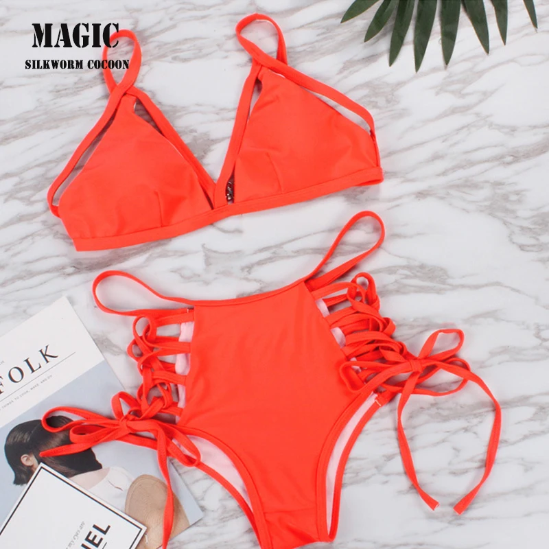 

Black Summer Bikini Set Brazilian Explosion-proof Colorful Cross Split Sexy Bandage high Waist Bandage 2 piece swimsuit women