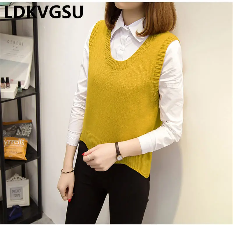 Sweater Vest Female Spring Autumn New Korean Students Large Size Was Thin Women Round Neck Hooded Knit Vest Is1617