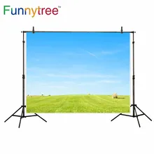 

Funnytree photography backdropsBlue sky and white clouds Green lawn photocall photography studio funds