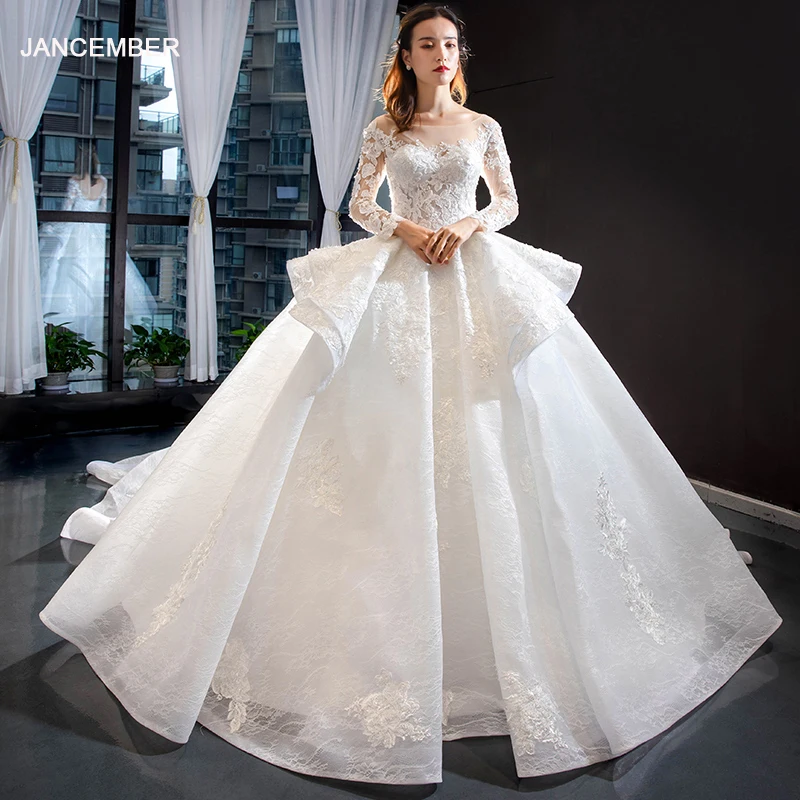 J66881 jancember элегантные свадебные платья со шнуровкой и круглым вырезом Длинные свадебные платья с длинным шлейфом vestido de noiva sereia