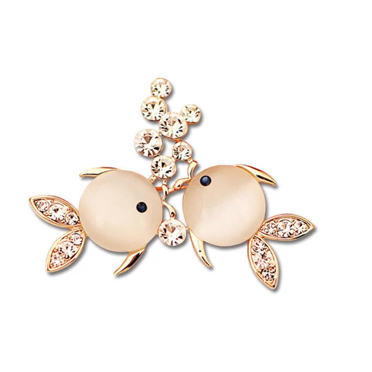 

OneckOha Fashion Opal Brooch Double Fish Brooch Garment Accessories Gold Color