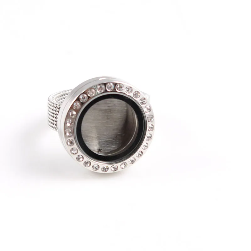 

New arrival stainless steel Magnetic Floating locket ring! 20mm floating living charm locket ring with crystals for women