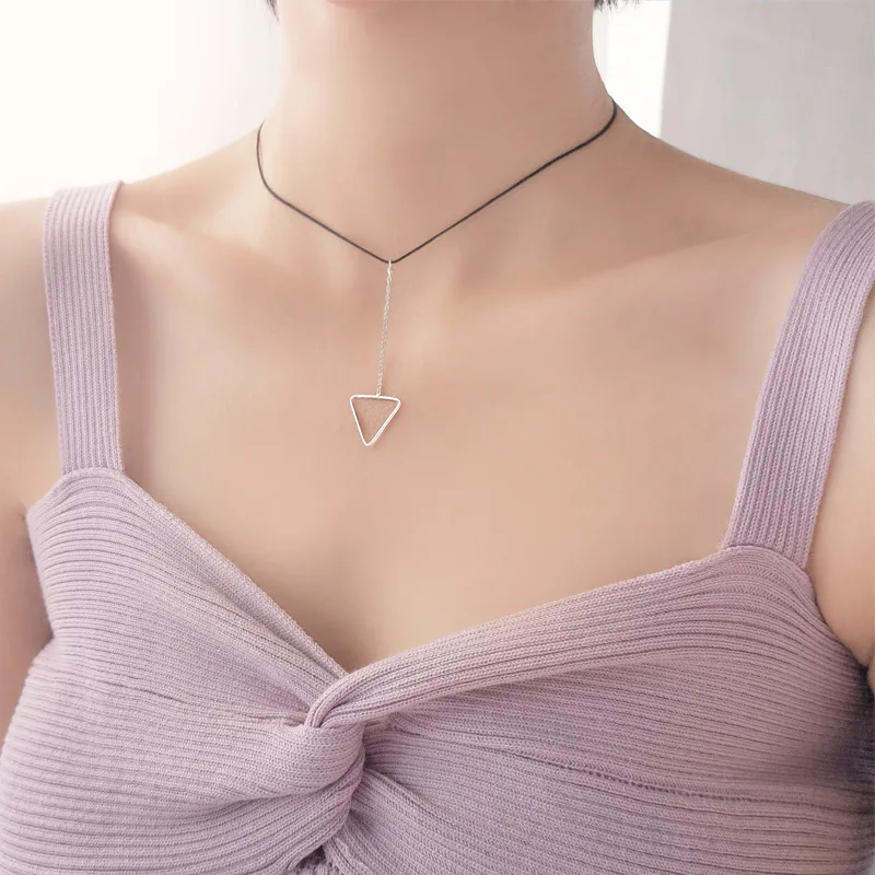 simple triangle chocker women 100% 925 Sterling silver nacklace Jewellery Clavicle chain pendant charms gift