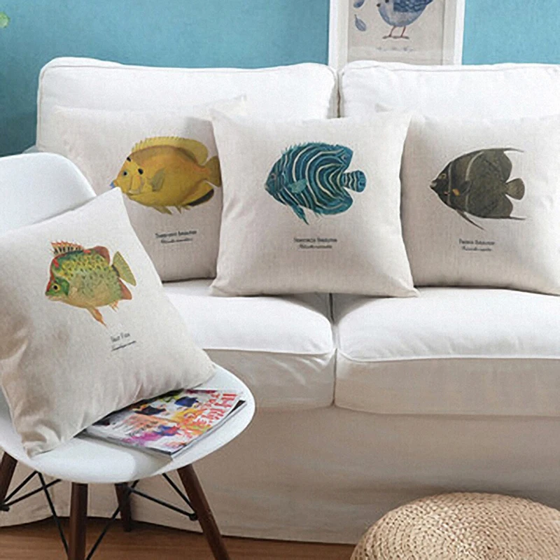 

Ocean Fish Home Decorative Cushion Cover Throw Pillow Case Marine Life Office Chair Polyester Linen Cojines Almofada 45*45cm