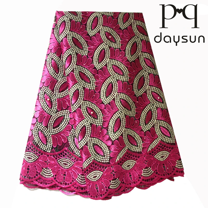 

African Lace Fabric Swiss Nigerian Lace Fushia Wine Gold Blue Nigerian French Lace 5 yards Beaded Tulle Fabric High Quality