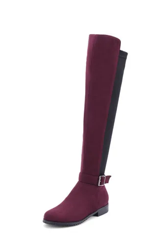 CDPUNDARI/Сапоги выше колена на низком каблуке; женские облегающие высокие сапоги; женская зимняя обувь - Цвет: Бордовый