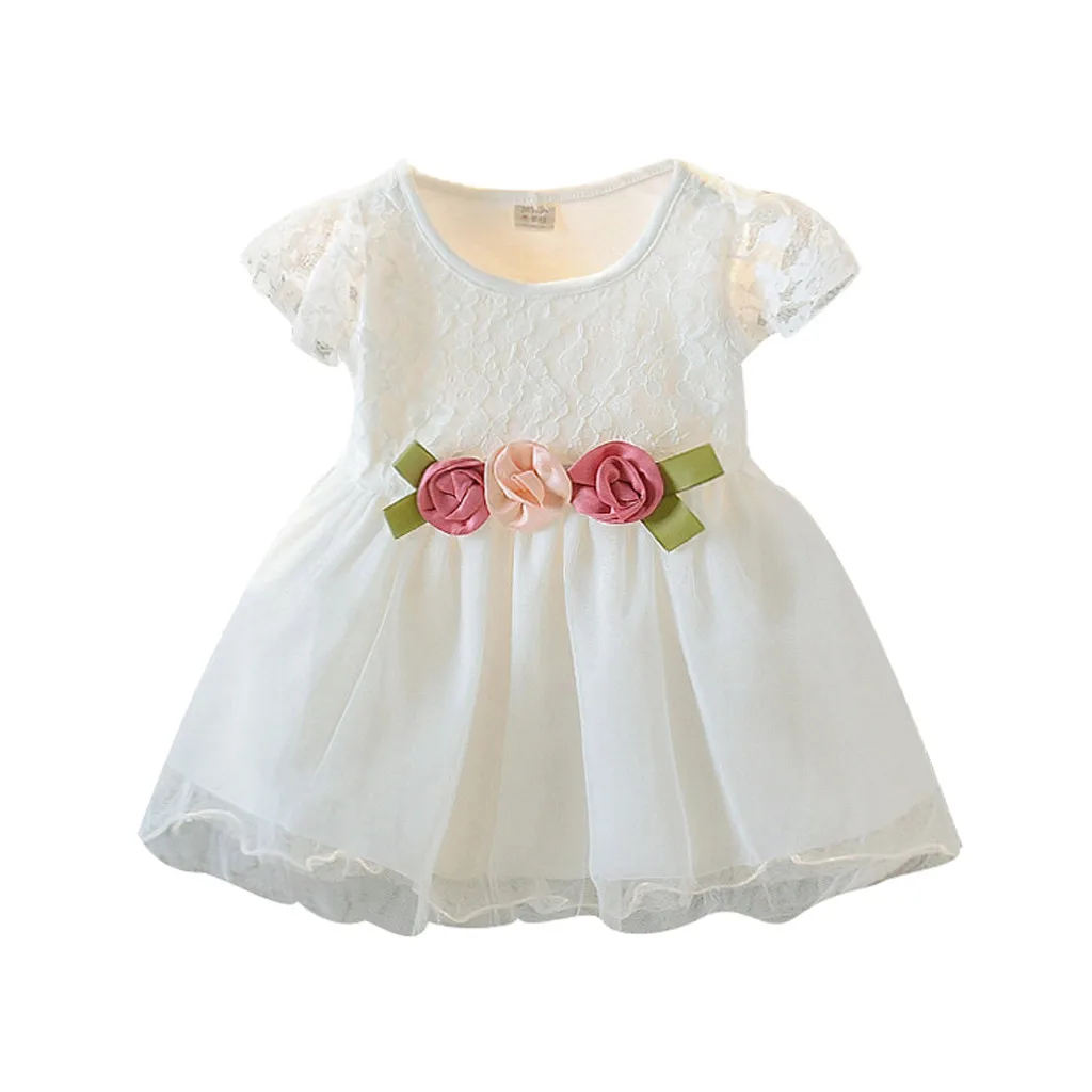Для Летнее платье для маленьких девочек одежда для малышей Детская одежда для девочек с рюшами кружевное платье с цветочным рисунком платье с фатиновой юбкой платья принцессы, одежда, Vestido - Цвет: Белый