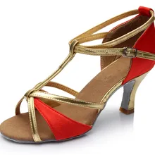 Лидер продаж, женские атласные/кожзам, бальные/Танго/Сальса сандалии 5 см/7 см, туфли для латинских танцев