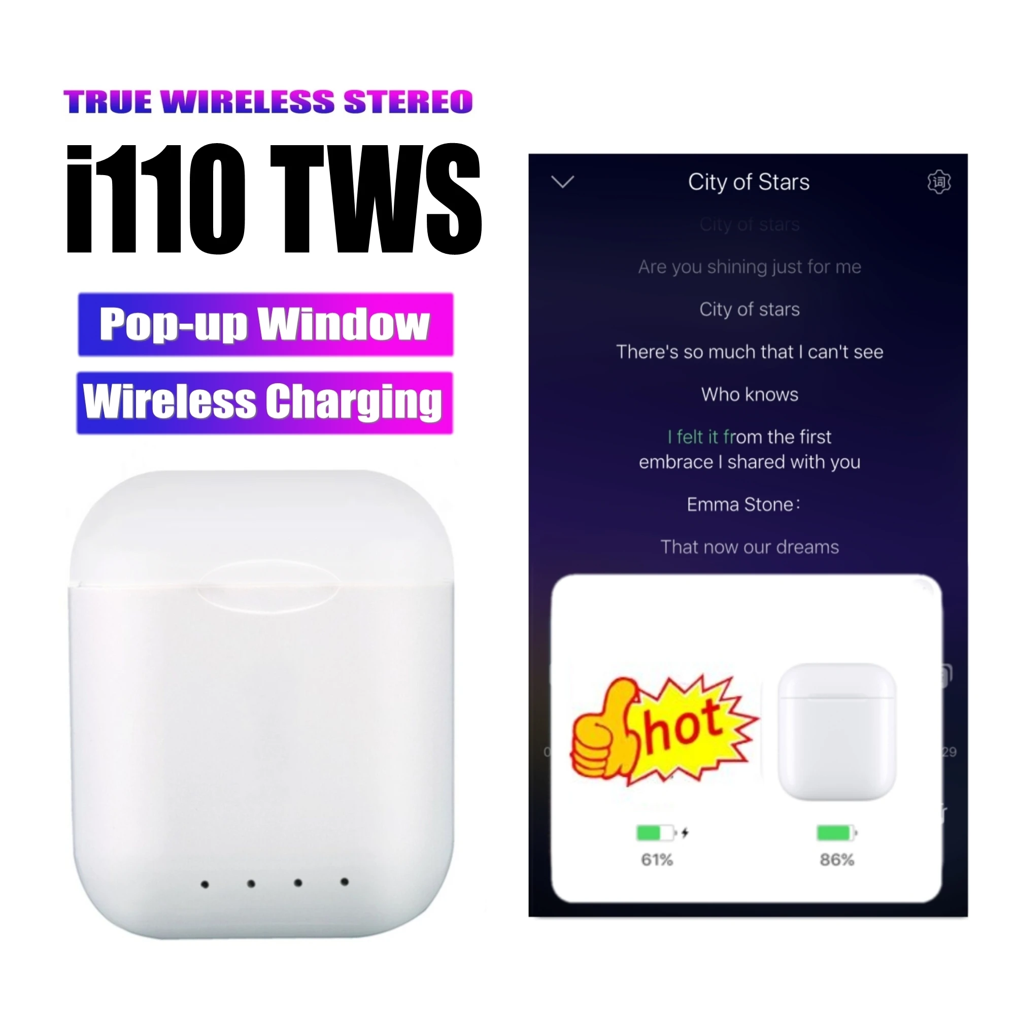 

i110 TWS 1:1 size Wireless Bluetooth 5.0 earphone 6D Touch control bass sport Headset for iphone xiaomi pk i100 i80 i90 i200 tws