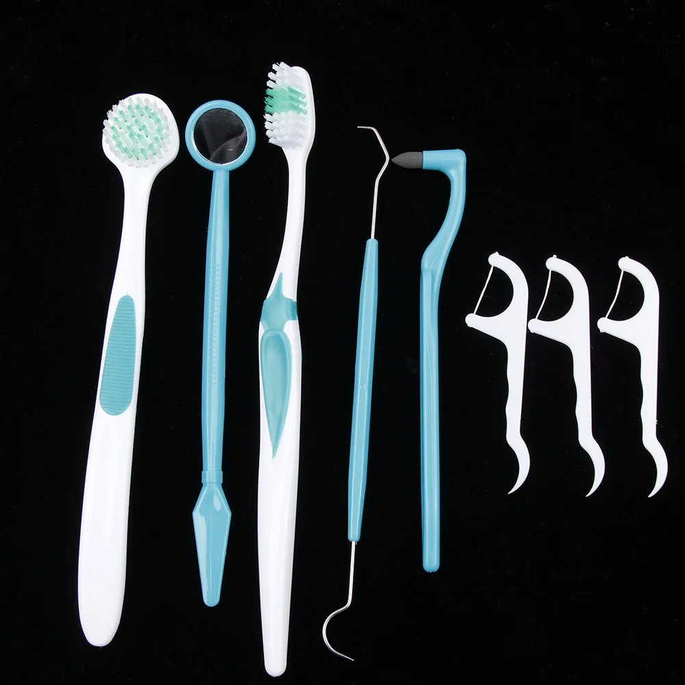 

8Pcs/Set Oral Care Tooth Brush Kit Clean Teeth Mirror Pick Tooth Stain Eraser Tartar Remover Dental Floss Oral Hygiene Tool Set