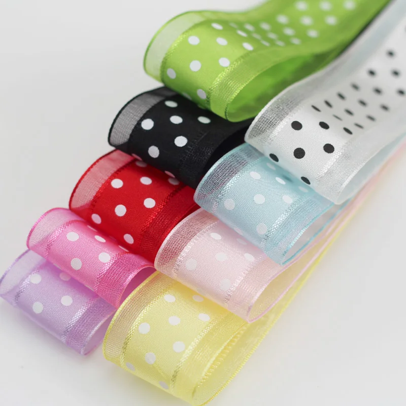 Bilateral Organza Printing Polka Dots Ribbon 1''25mm Handmade Hair Bow Party Christmas Wedding Decor DIY Sewing Fabric 1 Yard ribbon decoration,ribbon supplies,sewing ribbon,organza ribbon