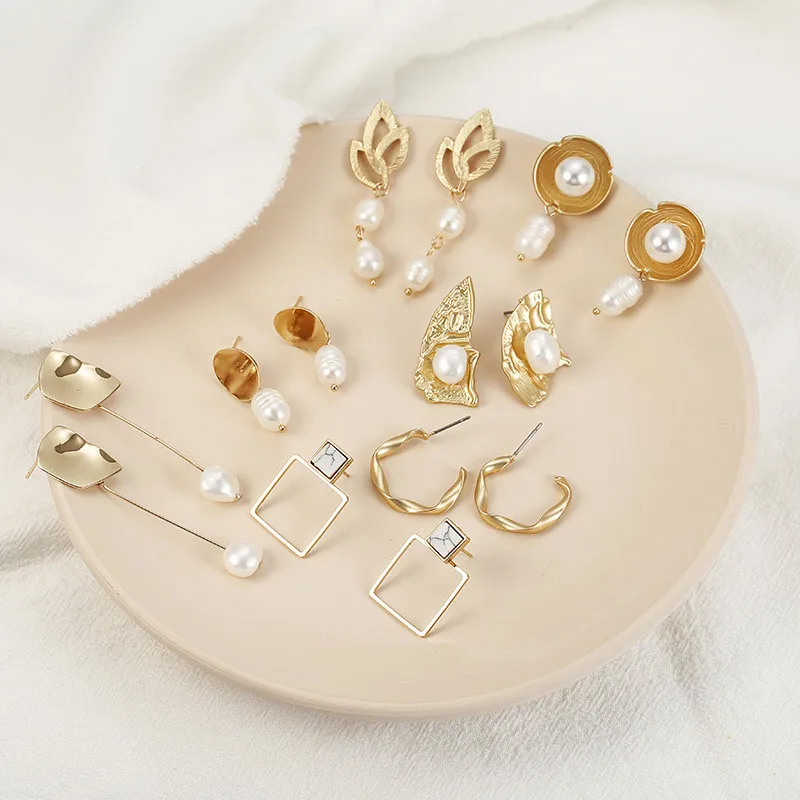 New Female Vintage Irregular Freshwater Pearl Dangle Earrings for Women Geometric Drop Earring DIY Wedding Party Jewelry Gift | Украшения и