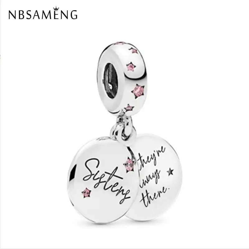 

2019 925 Sterling Silver Bead Charm Lovely Forever Sisters Pink Star Pendant Beads Fit Pandora Bracelets Necklaces Women jewelry