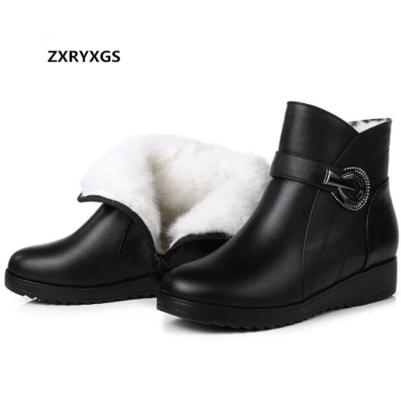 laine Plat Cuir D'hiver Chaussures Nouveau Chaud Chaude Femmes Véritable Plus 2018 La Peluche Strass Neige Bottes Taille Noir En Métal bleu uF1JcKlT3
