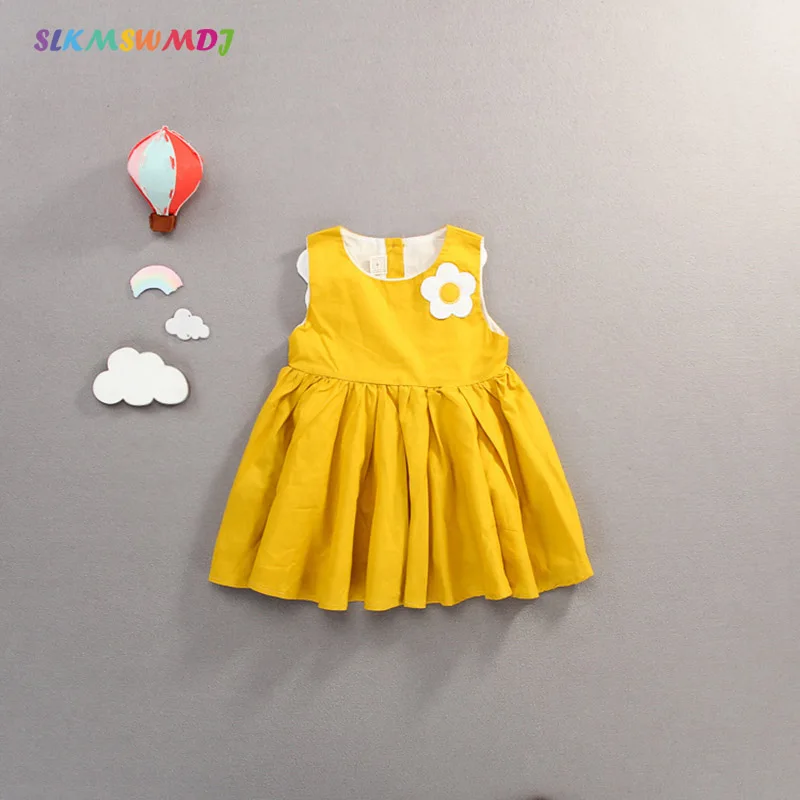 SLKMSWMDJ Children's Summer Sleeveless Fashion Cotton Dress 0-3 Years Old Baby Girl Back Butterfly Wings Princess 2 colors | Детская