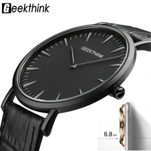GEEKTHINK 2017 Nouveau ultra mince Top marque Quartz-Montre Gentalman Minimaliste tendance Bracelet en cuir Montre-Bracelet Simple Classique conception