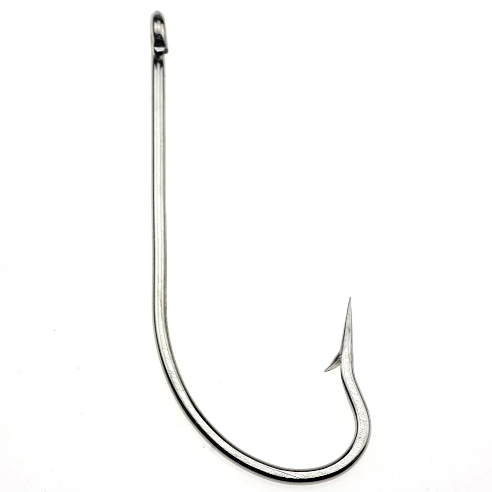Rompin 50pcs O'Shaughnessy Stainless Steel Saltwater Fishing Hook Long Shank Jig Hook 9255 Size 6#-7/0# Sliver Color