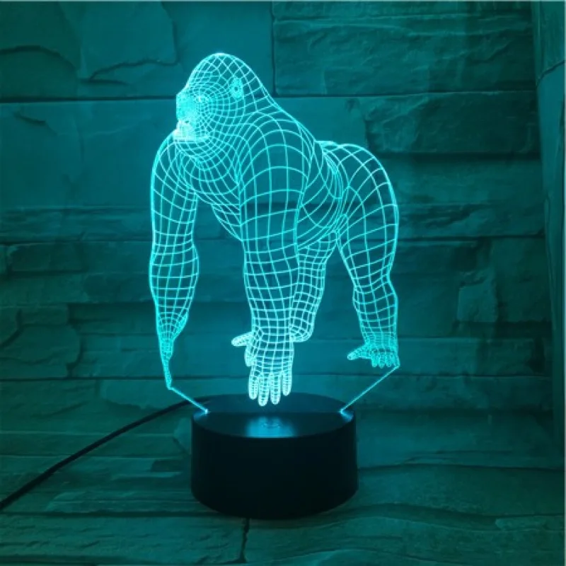 Животное орангутанг Hylobatidae обезьяна 3D лампа RGB светодиодный USB Иллюзия ночной