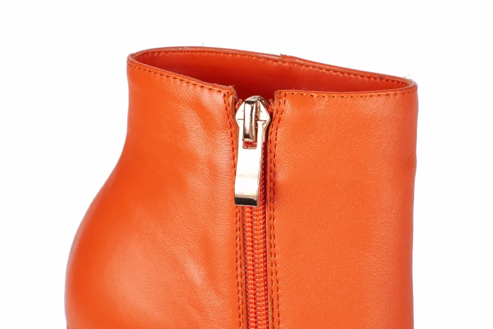 Arden Furtado/Новинка года; пикантные зимние женские ботильоны из натуральной кожи на высоком каблуке 15 см с круглым носком на платформе; цвет оранжевый, белый