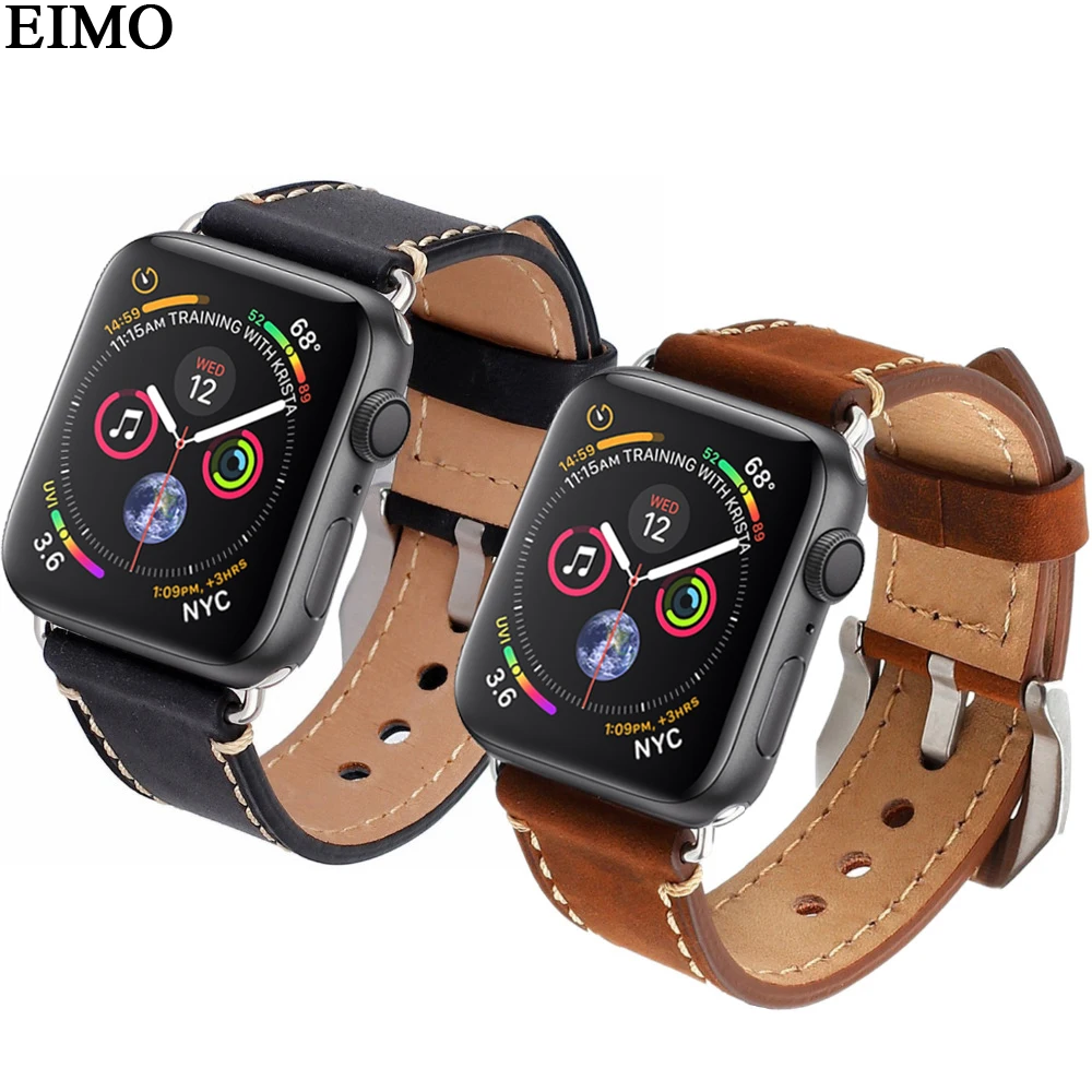 EIMO ремешок для Apple Watch 4 band 44 мм 40 мм браслет кожаный ремешок наручный ремень iwatch серии 4 металлической пряжкой чёрный; коричневый