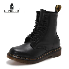 Модные зимние женские ботинки в стиле панк; черные кожаные высокие ботинки унисекс; женские ботинки на толстом каблуке; женская обувь на шнуровке с круглым носком