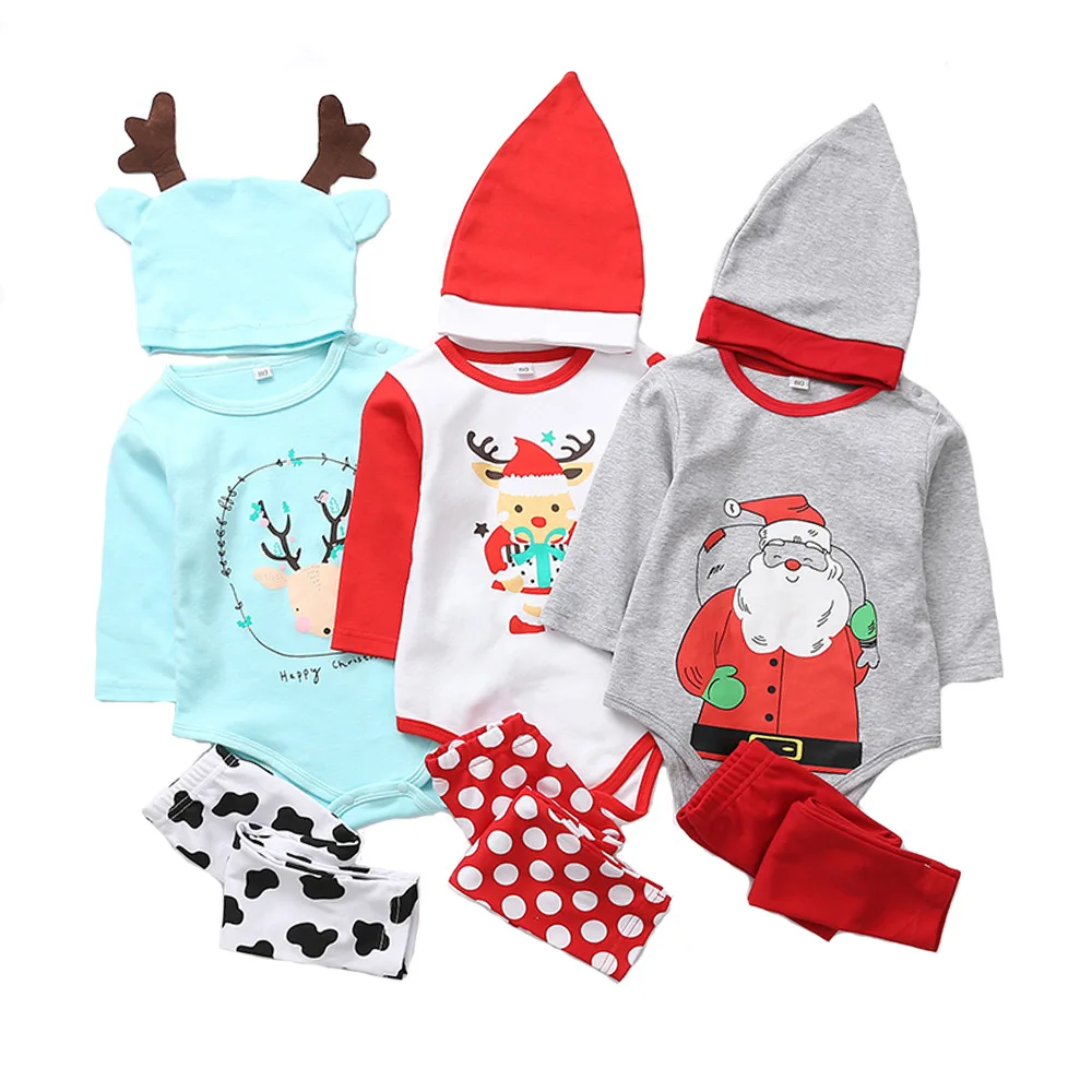 

Autumn toddler boys clothing set Christmas Pure cotton rompers Infantil 3-pcs suit Print baby girl party wear indoor roupas