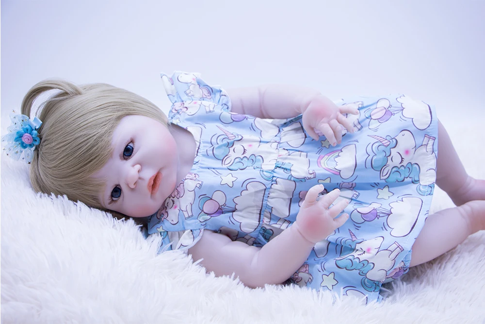 22'' 55cm Silicone cloth Body Reborn Baby Doll Realistic blonde girl  Dolls bebe Gift For boy children Birthday gift accompany l