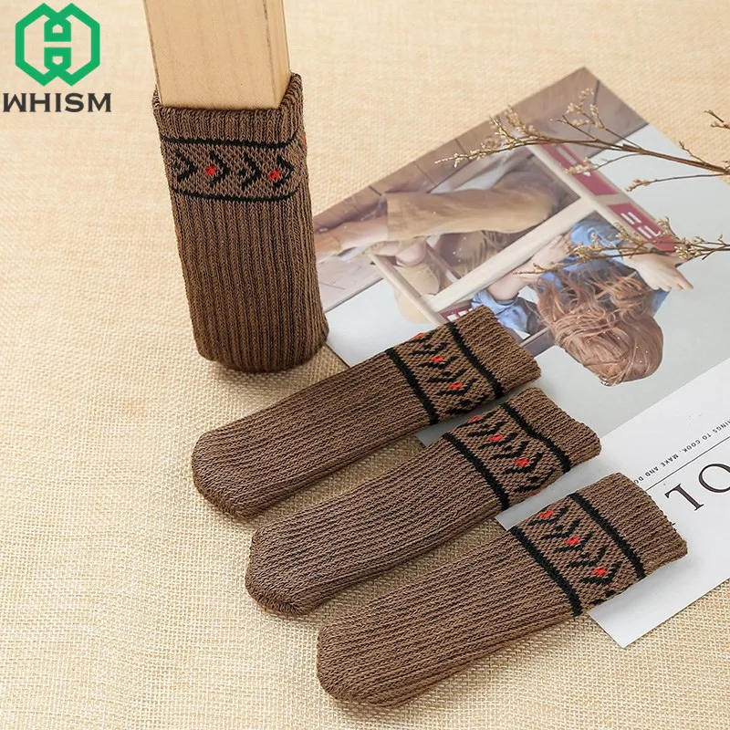 WHISM 4 قطعة مزدوجة طبقات كرسي الساق يغطي الحياكة حافظات الأرضية الأثاث الساق غطاء مقبض الباب مقبض طاولة طعام الساق الجوارب