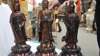 

18 Tibet Red Copper Bronze Three Saints of the West Kwan-Yin Guan yin Buddha Set