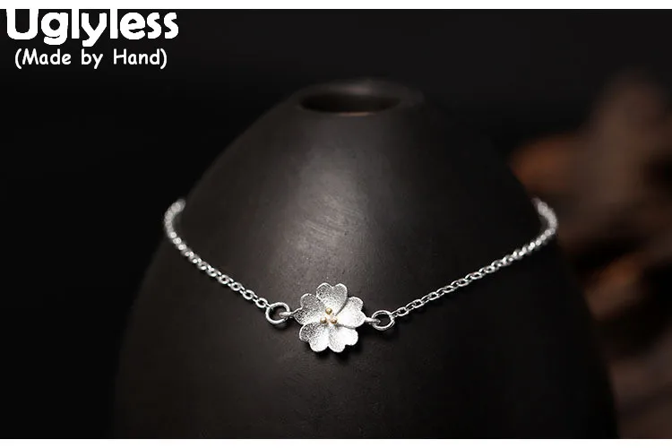 

Uglyless Real S 925 Sterling Silver Designer Simple Thin Chains Bracelets Girls Romantic Sakura Flower Bracelet Handmade Bijoux