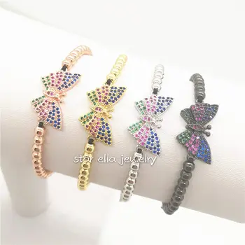 

10pcs/lot 4mm Brass Bead Strand Bracelet Colorful Butterfly Macrame Bracelet Adjustabel Women Bracelet Fashion Jewelry