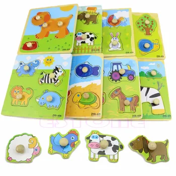 

4 Shape Wooden Adjustable Colorful Animal Puzzle Toy Baby Kids Educational Brick