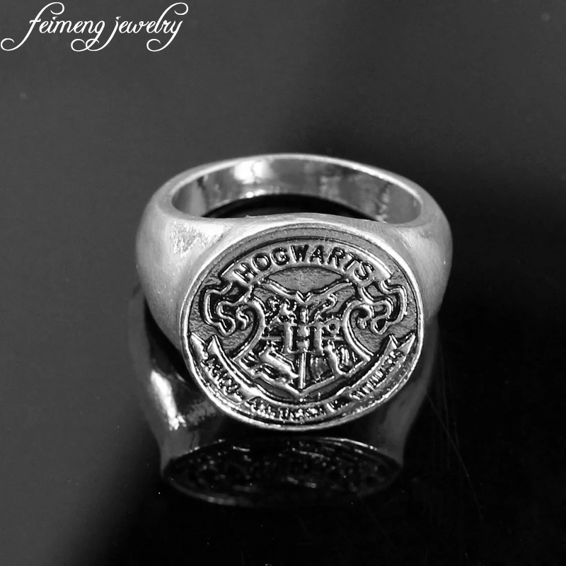 

feimeng jewelry Hogwarts School Badge Ring High Quality Retro Silvery Bade Seal Death Hallows Steampunk Ring For Women And Men