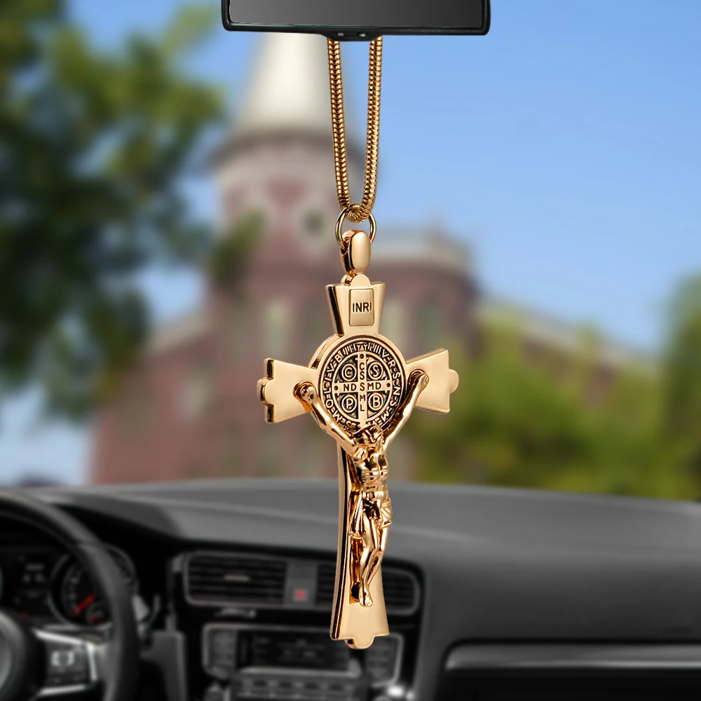 

Car Pendant Zinc Alloy Jesus Cross Christian Religion Jesus Crucifix Figurine Hanging Ornament For Auto Interior Rearview Mirror