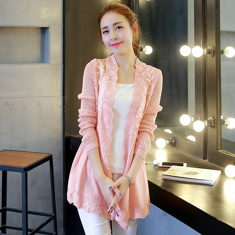 Fashion Women Clothing Loose Floral Embroidery Sunscreen Sweater Spring Autumn Hollow Out Thin Knitting Long Sleeve Top Cardigan |