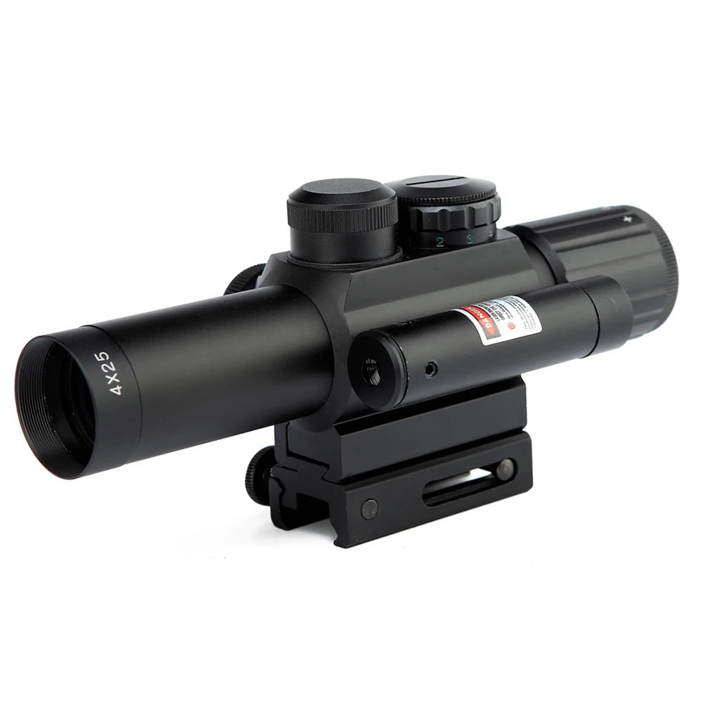 

Hunting Scope 4X25 Tactical M6 Red Green Mil Dot Sight Scope with Red Laser 21mm Rail Mount Aim Airsoft Scope
