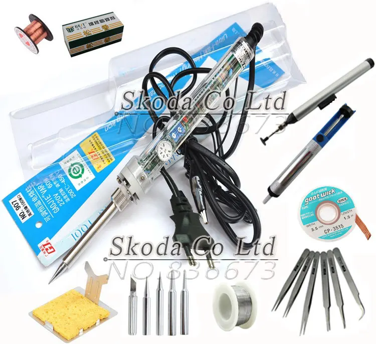 Free shipping EU Plug GJ 907 Adjustable constant temperature soldering iron sets 11pcs/set Welding auxiliary tool
