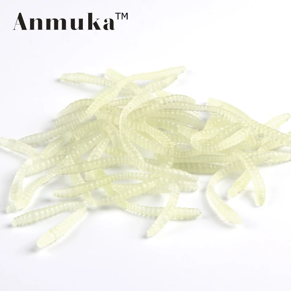 Anmuka 50PCS 55mm Soft worm Lure fluorescent Worms fishing bait Glow