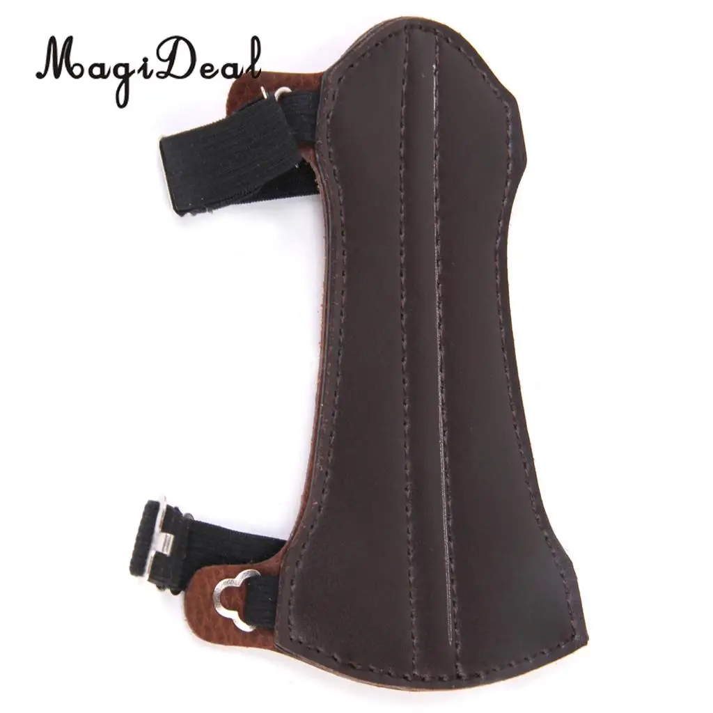MagiDeal Sofe Adjustable Shooting Archery Arrow Leather 2 Straps Hunting Target Archery Arm Guard Protection Safe Strap Armband