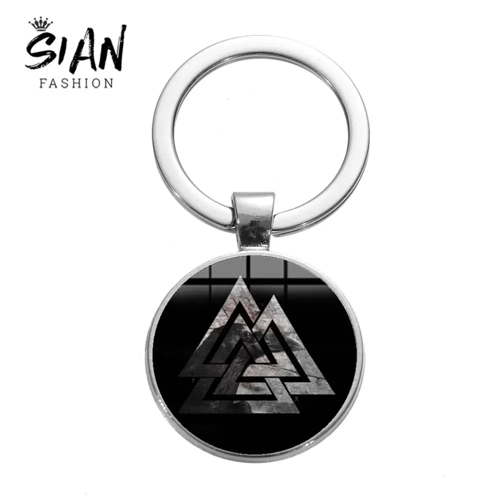 

SIAN Pagan Amulet Charm Keychain Slavic Norway Valknut Viking Totem Glass Round Metal Key Chain Odin 's Symbol of Norse Warrior