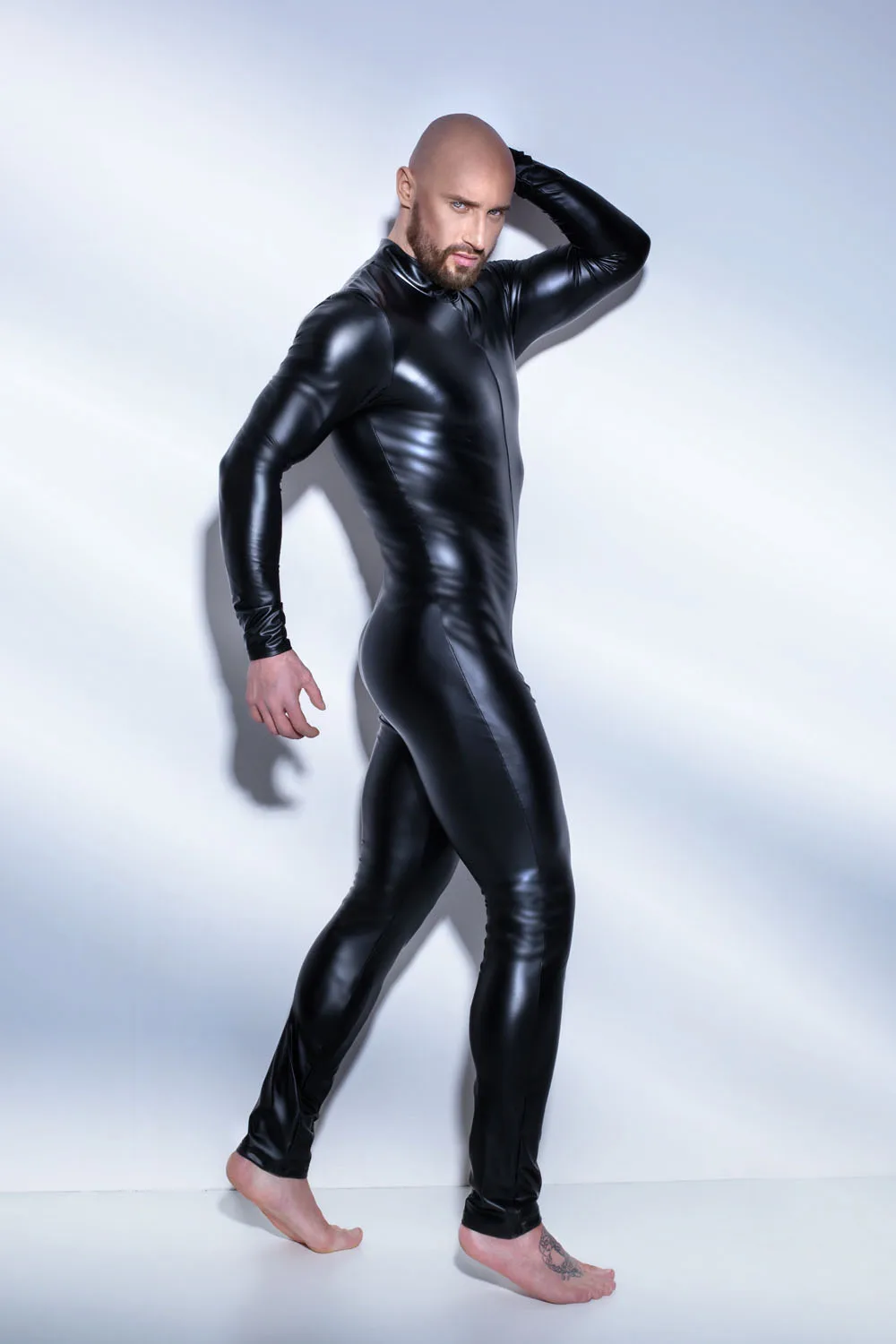 Plus Size Bodysuit Men Sexy Costumes Mens Underwear Latex Fuax Leather Leotard Tight Bar Stage