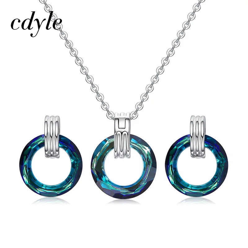 Cdyle Crystal from Swarovski Vintage Circle Pendant Necklace Earrings Set For Women Elegant Round Rhinestone Wedding Jewelry Set цена Cdyle Crystal from Swarovski Vintage Circle Pendant Necklace Earrings Set For Women Elegant Round Rhinestone Wedding Jewelry Set цены онлайн