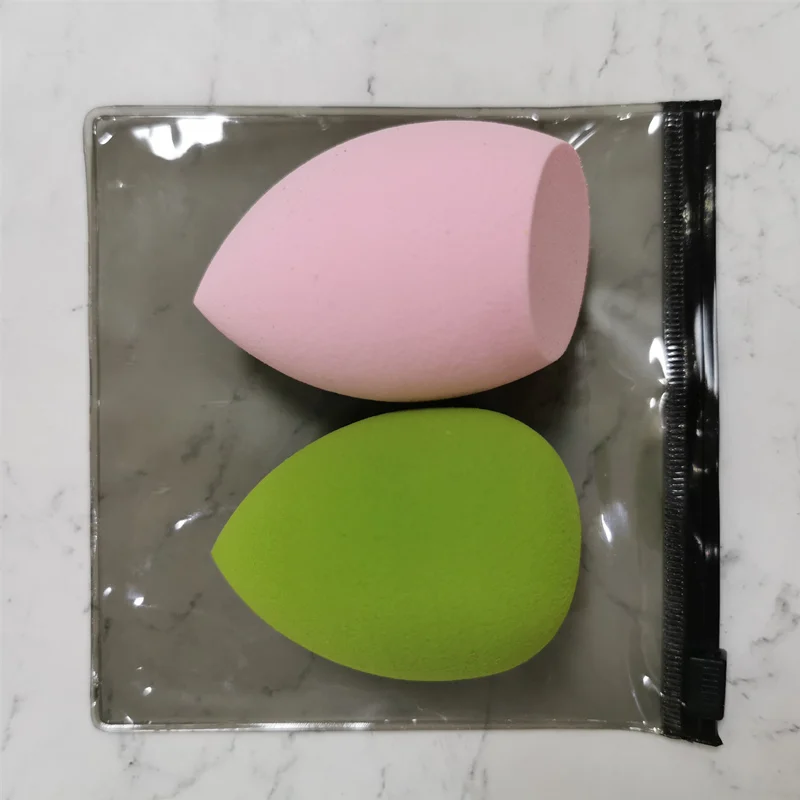 2pcs Beauty Makeup Sponge Puff Set Powder Foundation Blending Sponge Latex-Free Dry Wet Use Cosmetic Egg Mix Color 2 Shapes+ Bag - Цвет: Green and Light pink