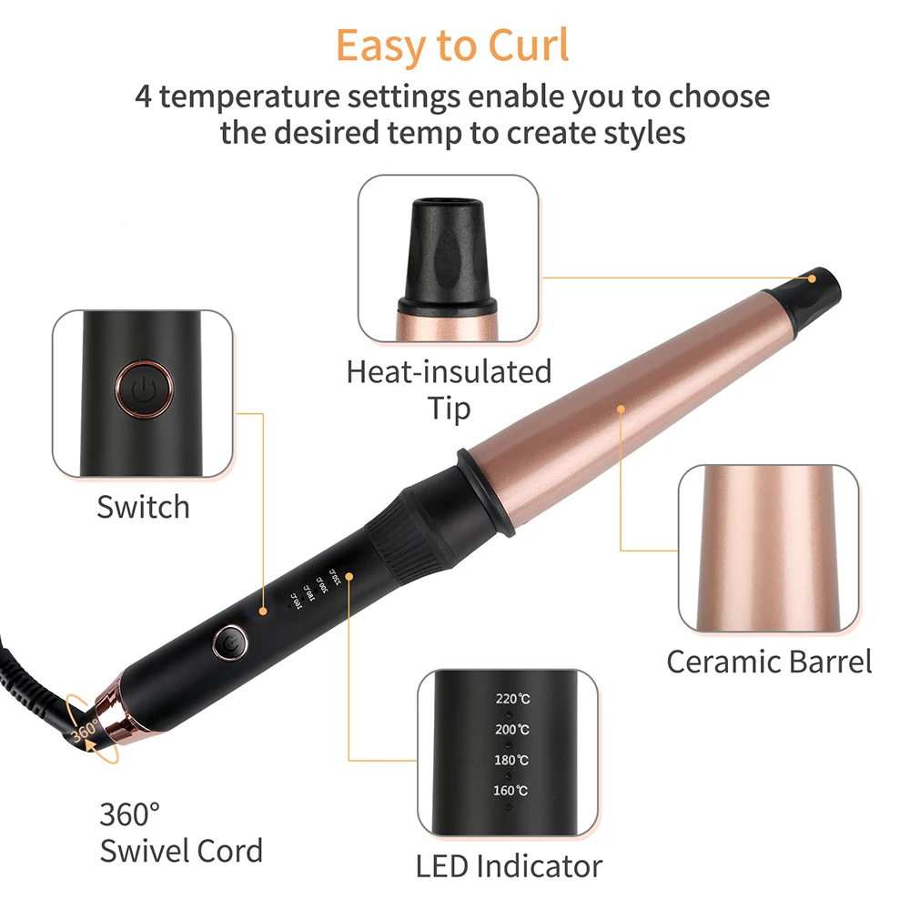 Beli 1 1.5 Inch Profesional Curling Iron Pengeriting Rambut Tongkat Turmalin Keramik Electric Rambut Atlet Curling Putra Roller Cone Kerucut Curling Wand