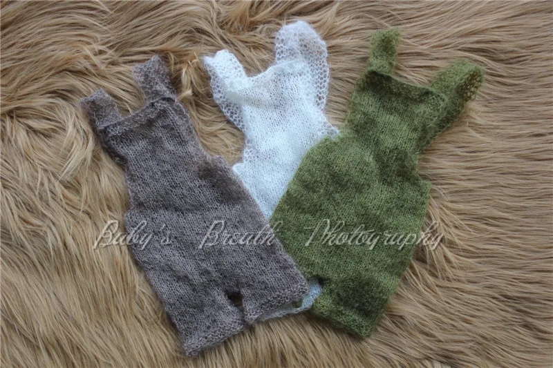 

3pcs/lot High Quality Mohair Props Hand Knitted Overalls for Newborn Baby Photography