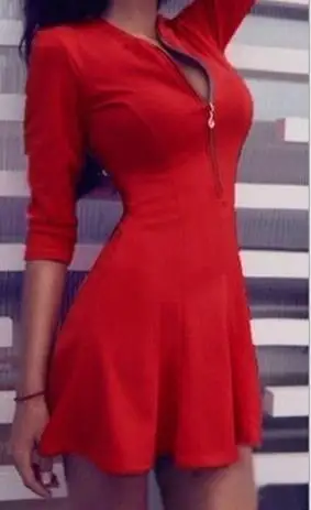 

2019 Sexy V-Neck zippers A-Line dress vestidos 2019 New Fashion Women red blue Black 3/4 Sleeve Party Mini dresses Plus size