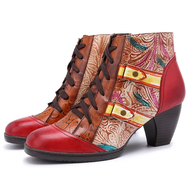 Women winter Boots Spain Retro Genuine cow Leather Ankle Comfortable